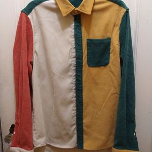 Trendy Patch-Work Corduroy Button Down Shirt